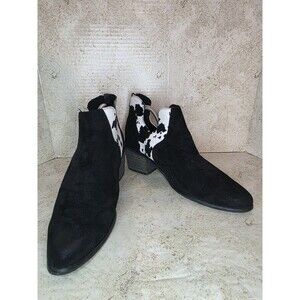Pierre Dumas Cow Print Chunky Block Heel booties Women Sz 7.5 Rear Zipper Shoes